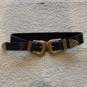B Low The Belt Elegant Black Belt with Silver Buckles